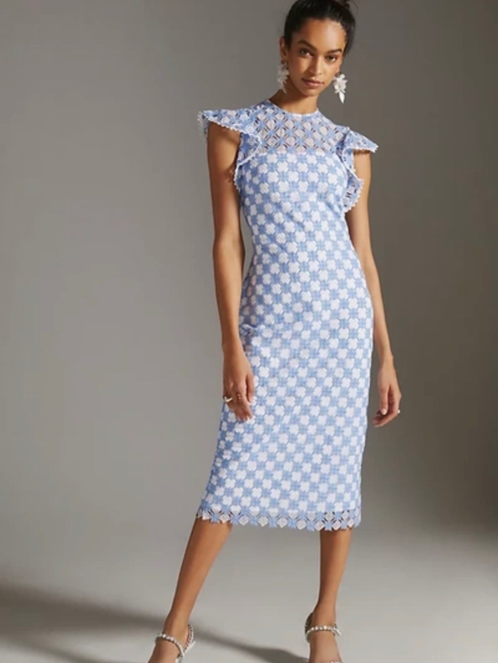 Shoshanna Blue & White Floral Lace Midi Dress Size 2
